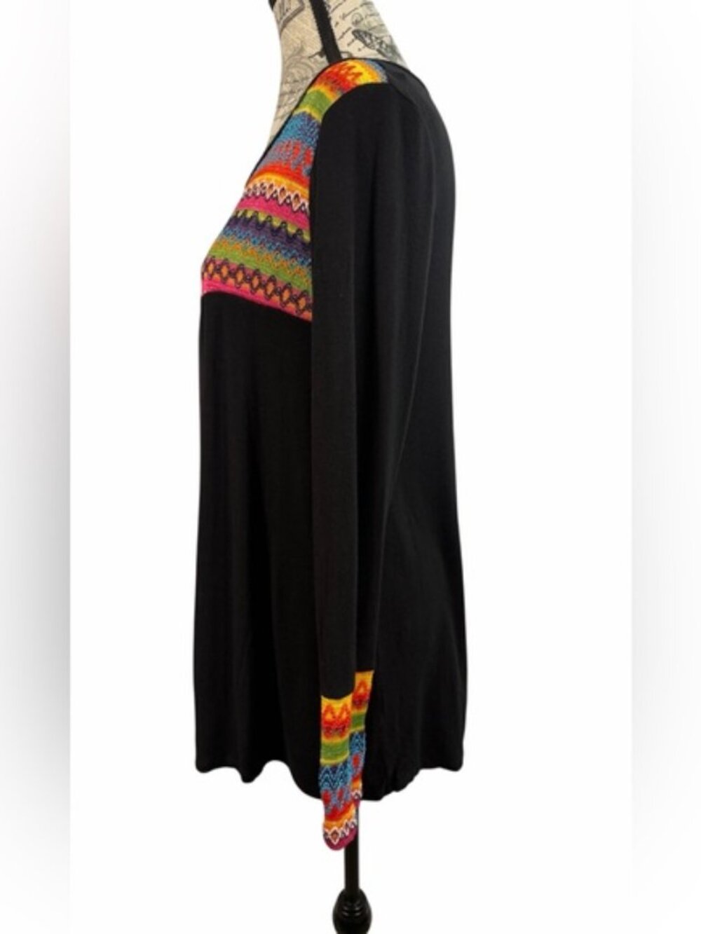 Sun n Moon Boho Embroidered Tunic Top Black Multicolor Size M - Picture 6 of 9
